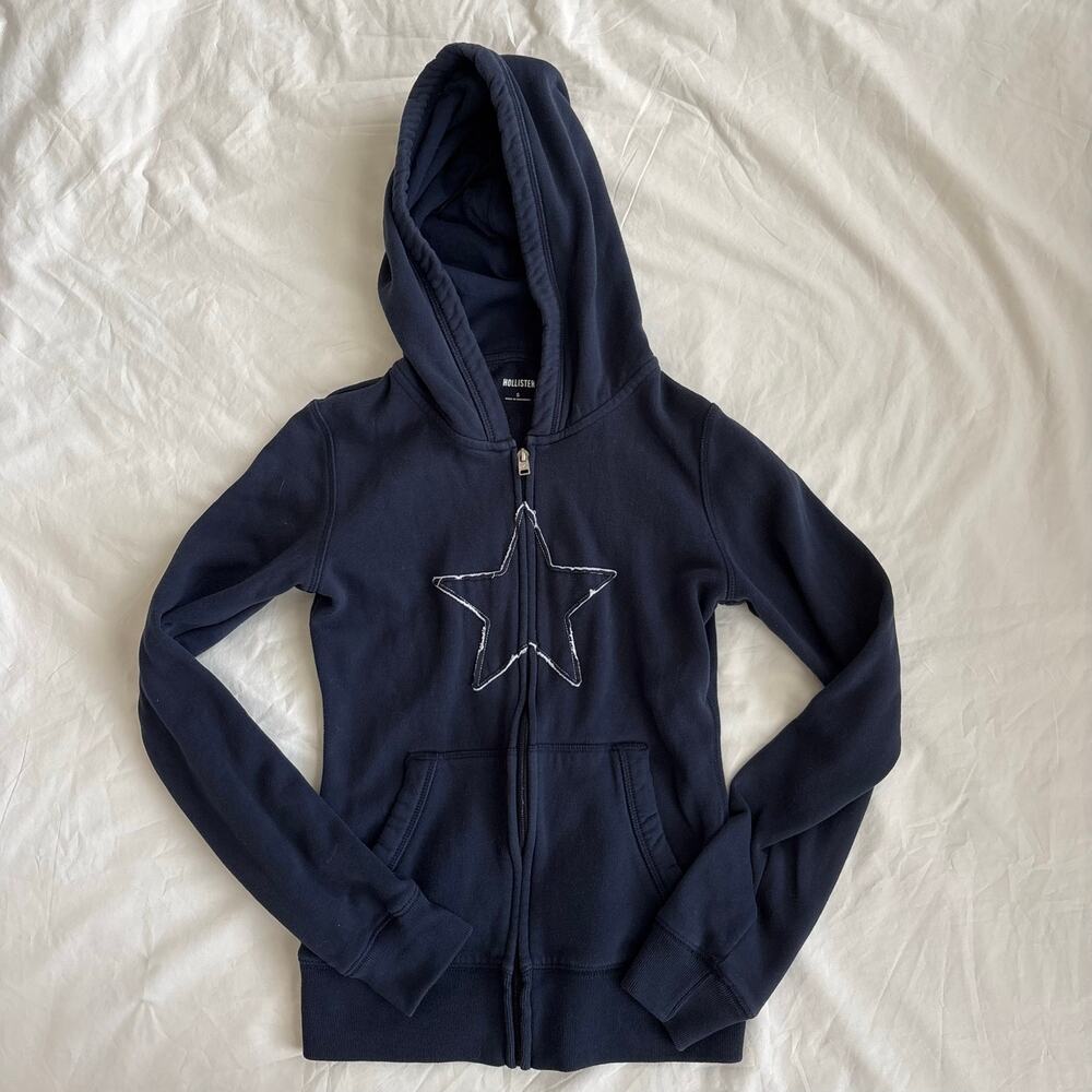Y2K Hollister Zip Hoodie Navy Sweatshirt - Size S